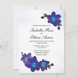 Convite Casamento com Orquídea Azul-Turquesa Roxo