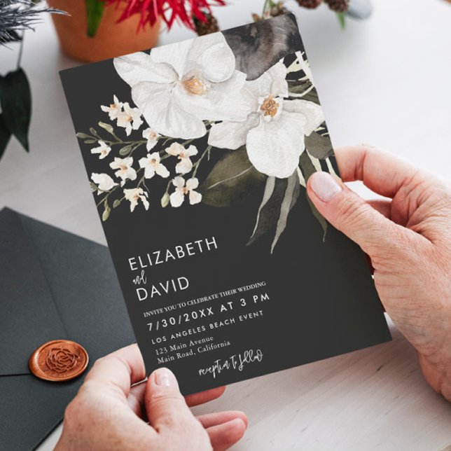 Convite Casamento com Orquídea de Luxo Moderno da Black Wa (Criador carregado)