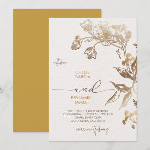 Convite Casamento com Orquídea de Ouro Elegante