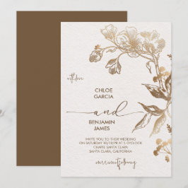 Convite Casamento com Orquídea de Ouro Elegante