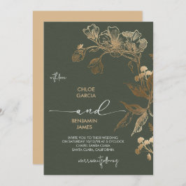 Convite Casamento com Orquídea de Ouro Elegante
