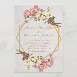 Convite Casamento com Orquídeas e Mármores Geométricos Flo