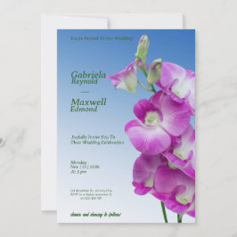 Convite Casamento com Orquídeas Roxas Elegantes
