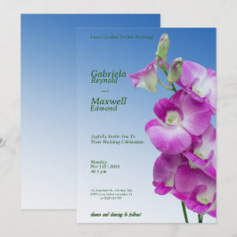 Convite Casamento com Orquídeas Roxas Elegantes