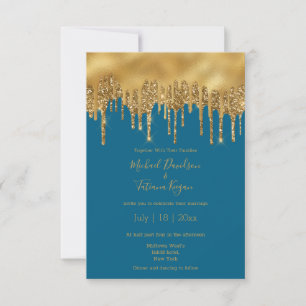Convite casamento com ouro azul de luxo moderno