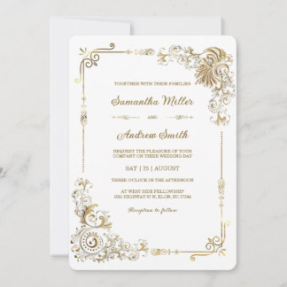 Convite Casamento com Ouro e Branco Editável