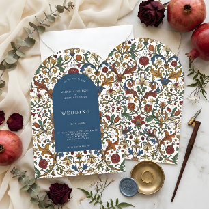 Convite Casamento com Padrão Floral de Arco da Renascença