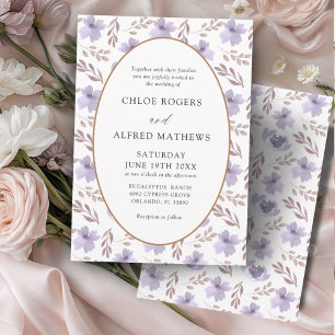 Convite Casamento com padrão floral roxo e dourado Boho