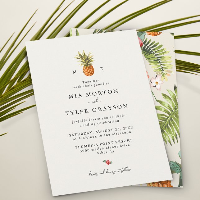 Convite Casamento com Padrão Tropical de Abacaxi de Verão (Criador carregado)