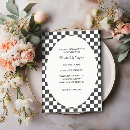 Convite Casamento com Padrão Xadrez Preto e Branco Pintado