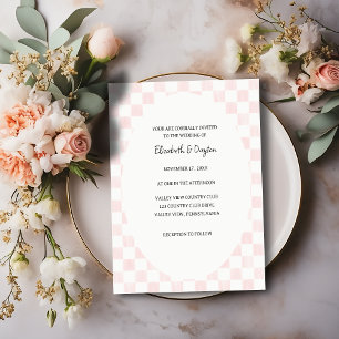 Convite Casamento com Padrão Xadrez Rosa Pintado