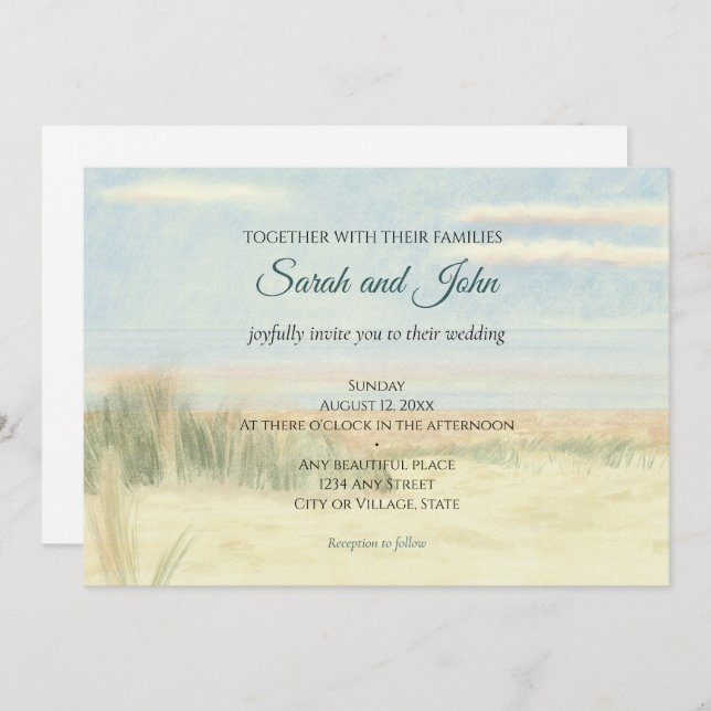 Convite Casamento com paisagens de aquarelas da costa (Frente/Verso)