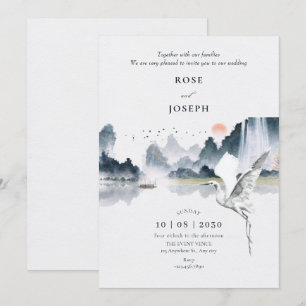 Convite Casamento com paisagens naturais de arte aquática