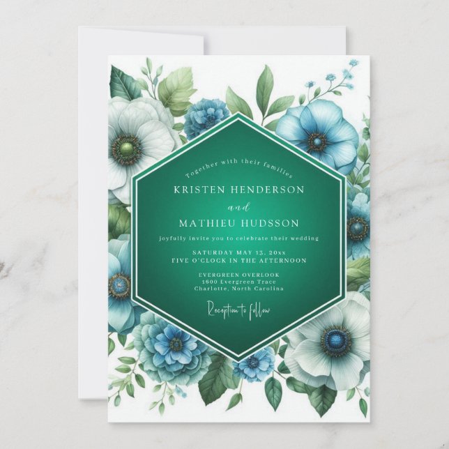 Convite Casamento com Paleta de Turquesa Esmeralda (Frente)
