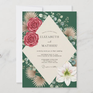 Convite Casamento com Palmeira Eucalipto Floresta Carmesim