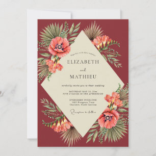 Convite Casamento com palmeira tropical de Borgonha e euca