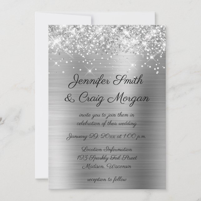 Convite Casamento com Papel Prateado Brilhante (Frente)