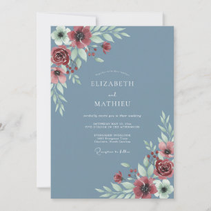 Convite Casamento com Papoula Azul Aço