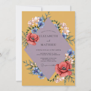 Convite Casamento com Papoula Coral Mostarda
