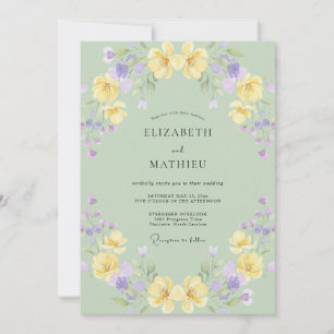 Convite Casamento com Papoula Lavanda Amarela Suave