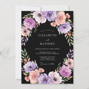 Convite Casamento com Papoula Lavanda Preta