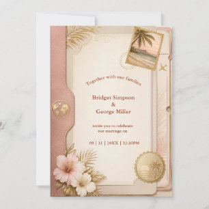 Convite Casamento com Passaporte Tropical em Beijo Dourado