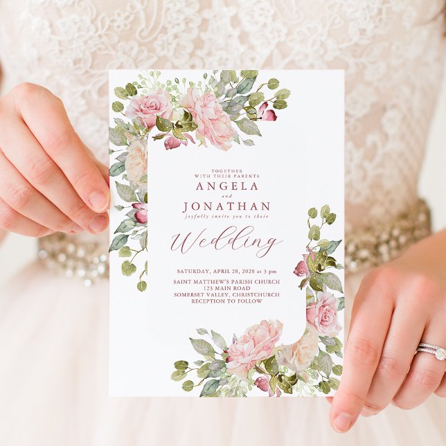 Convite Casamento com Pastel Florals (Summer Pastel Pink Floral Wedding invitation.)