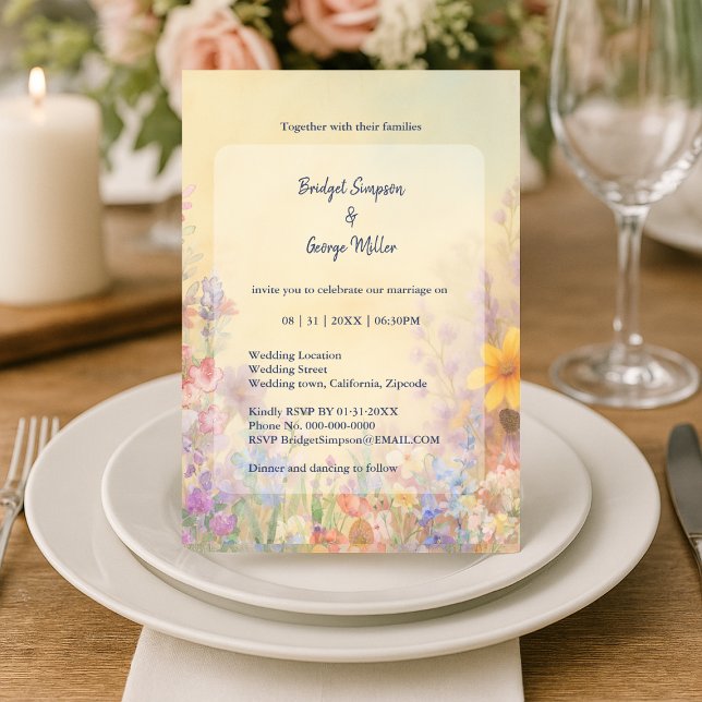 Convite Casamento com Pastel Wildflower Meadow Barn (Criador carregado)