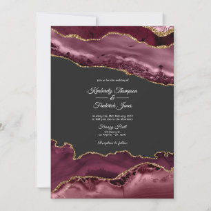 Convite Casamento com Pedra Ágata Burgundy e Dourado
