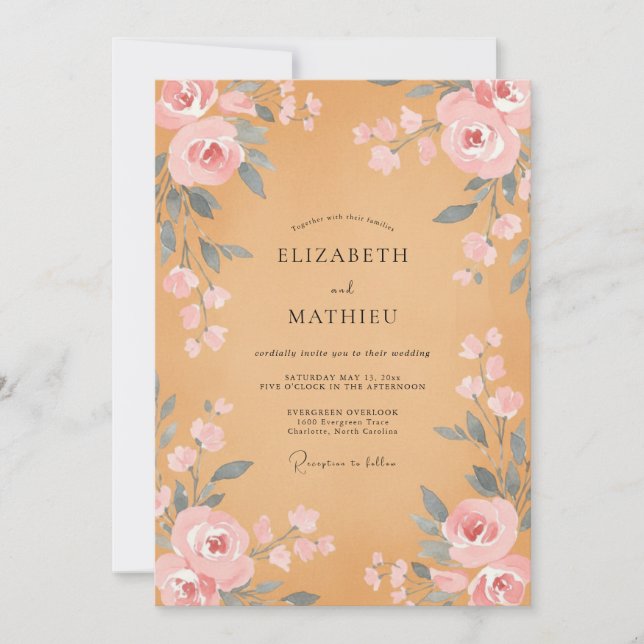 Convite Casamento com Peônia Blush Mel (Frente)