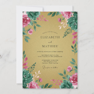 Convite Casamento com Peônia Magenta Ocre