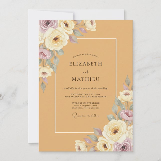 Convite Casamento com Peônia Ocre (Frente)