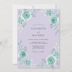 Convite Casamento com Peônia Periwinkle em Tom de Hortelã 