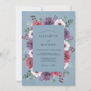 Convite Casamento com Peônia Plum Slate Delicada