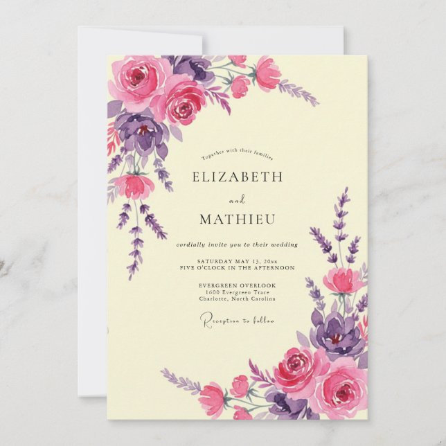 Convite Casamento com Peônia Rosa Ámbar (Frente)