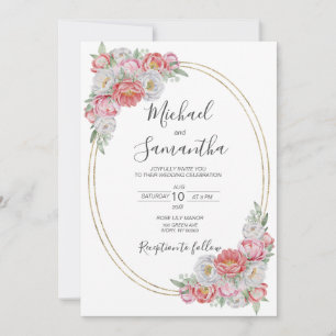 Convite Casamento com Peônia Rosa e Branca