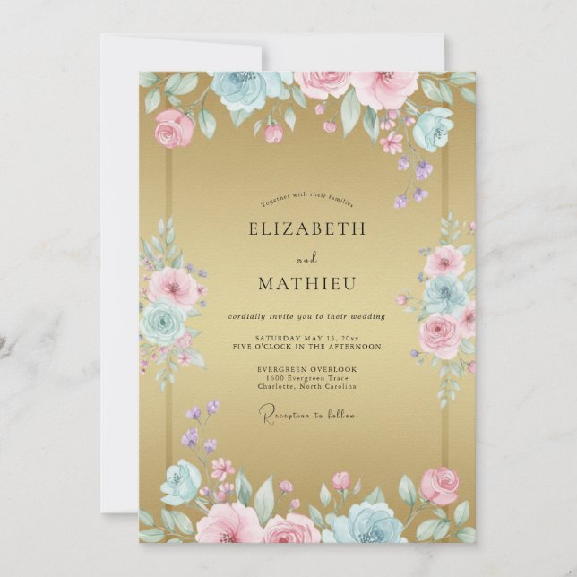 Convite Casamento com Peônia Rosa Mel (Frente)