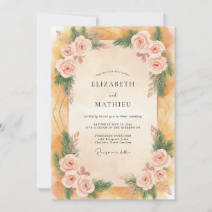 Convite Casamento com Peônia Rosa Ocre