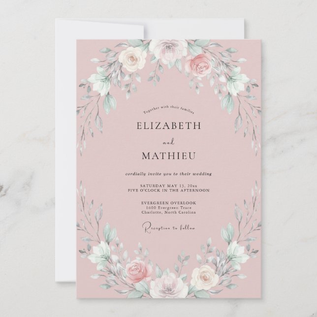 Convite Casamento com Peônia Rosa Poeirenta (Frente)