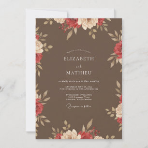 Convite Casamento com Peônia Vermelha Taupe