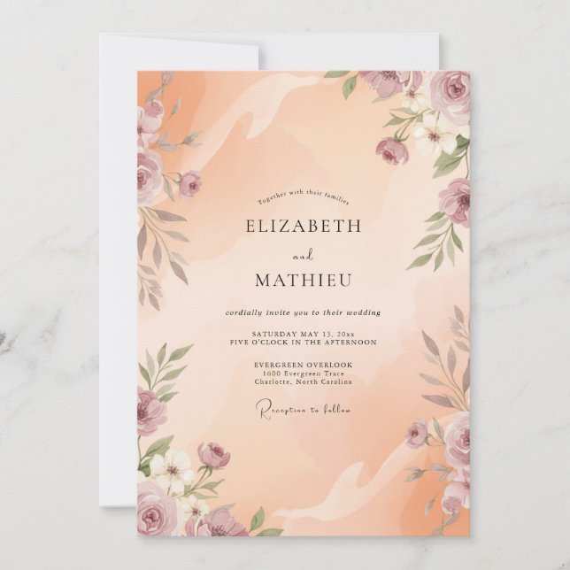 Convite Casamento com Pétala de Damasco Rosa Velho (Frente)
