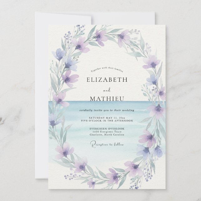 Convite Casamento com Pétala de Lilás Suave (Frente)