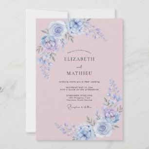 Convite Casamento com Pétala de Mauve Empoeirado e Periwin