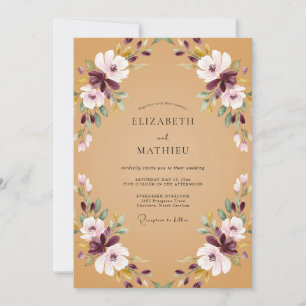 Convite Casamento com Pétala de Ocre Ameixa Jardim