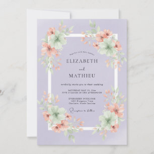 Convite Casamento com Pétala de Periwinkle de Pêssego Quen