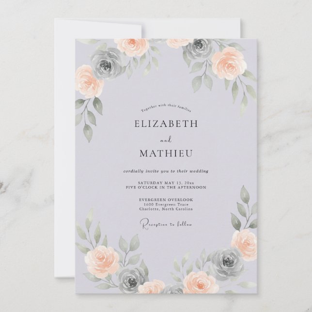 Convite Casamento com Pétala de Pêssego Lilás Empoeirado (Frente)