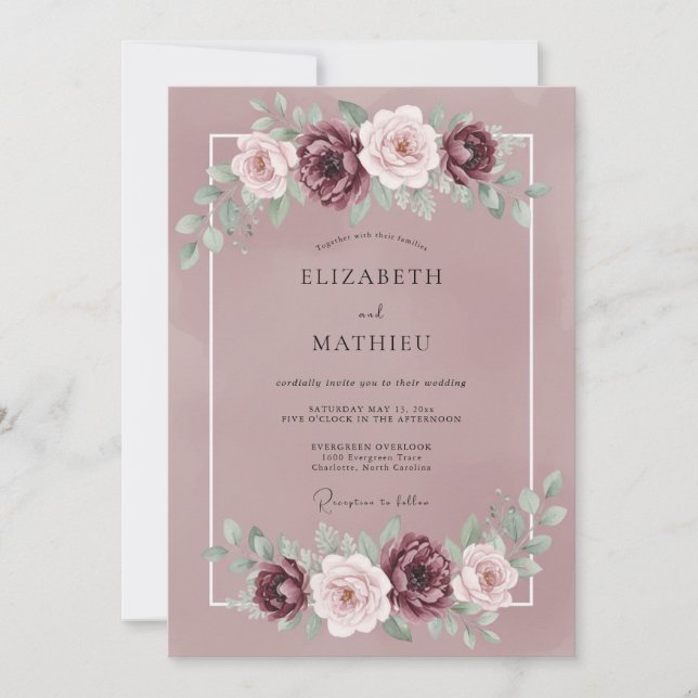 Convite Casamento com Pétala de Rosa Murcha e Suave (Frente)