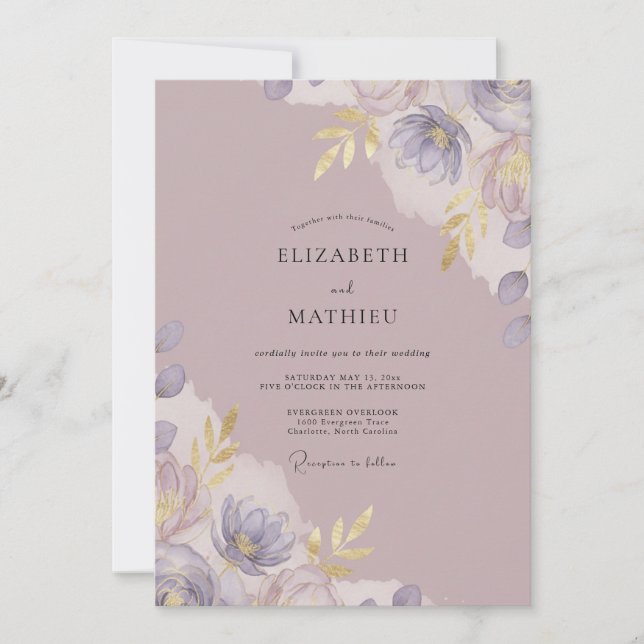 Convite Casamento com Pétala Murcha de Mauve (Frente)