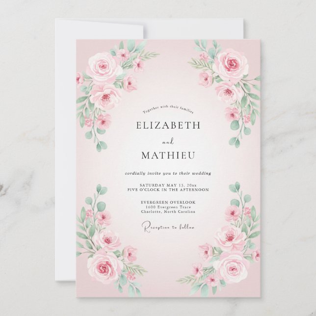 Convite Casamento com Pétala Pastel Suave (Frente)