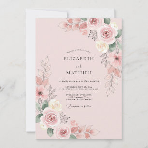 Convite Casamento com Pétala Rosa Empoeirada